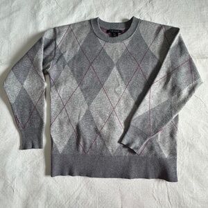 Tahari Cosy Soft Grey And Pink Argyle Size XS